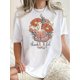 thumbnail image 1 of Women's Casual Crew Neck T-Shirt with Floral Turkey Print, Polyester 95% Spandex 5% Knit Fabric, Medium Stretch, All Season Fashion Top, 1 of 6