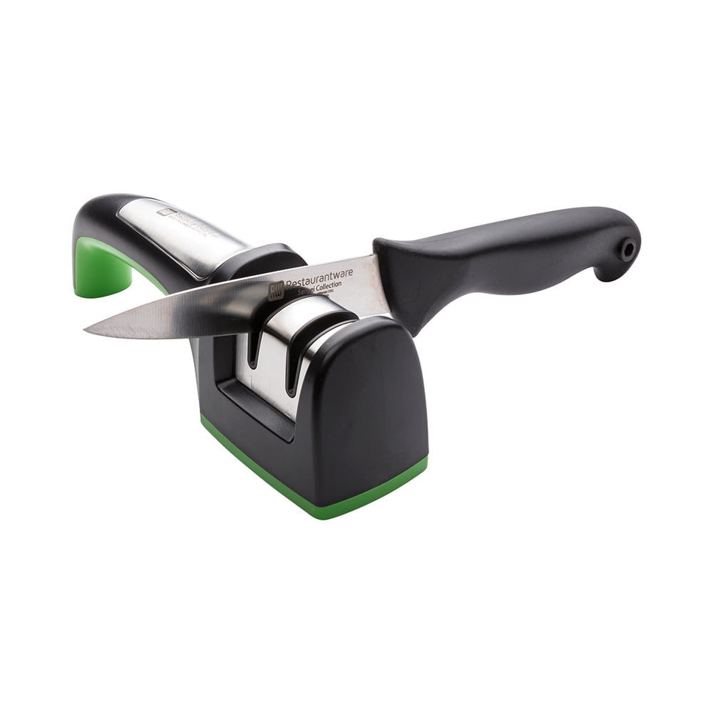 Restaurantware-7.8 x 2 Inch Knife Sharpener, 1 Heavy-Duty Knife Sharpening Tool - Manual Tabletop Design, Diamond Edge, Black Stainless Steel Kitchen Knife Sharpener, For Sharpening Straight Knives,