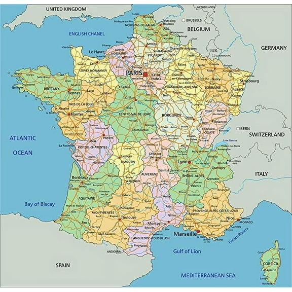Iconic Arts Laminated 24x24 Poster: Political Map of France 2013 - The Image Kid Has It