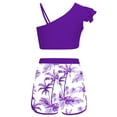 thumbnail image 2 of Choomomo Girls Tankini Swimsuits Set Two Piece Tropical Print Bathing Suit Ruffle Crop Tank Top with Shorts Set Purple 14, 2 of 5