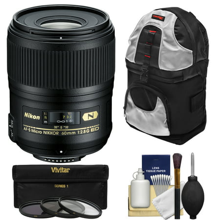 Nikon 60mm f/2.8G AF-S ED Micro-Nikkor Lens with 3 Filters + Sling Backpack + Kit for D3200, D3300, D5200, D5300, D7000, D7100, D610, D800, D810, D4s DSLR