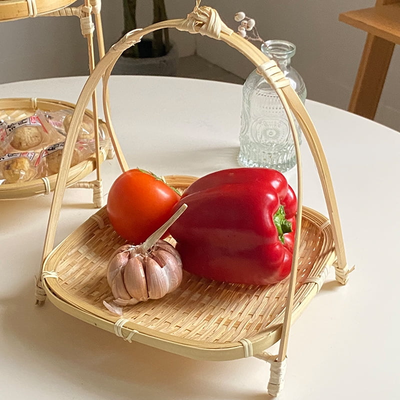 Handcrafted Bamboo Basket - Round & Square Food Storage for Tea Snacks, Fruit, Cake, Dried Fruit, Snacks, Pastries Multi-Layer Bamboo Storage Basket - Bamboo Products