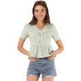 thumbnail image 1 of Allegra K Blusa A Cuadros Con Lazo Top Peplum Floral Bordado De Verano Para Mujer Cian XL, 1 of 6