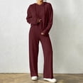 thumbnail image 2 of Ashirexll Pajamas for Women Set Ribbed Knit Hooded Long Sleeve Button Front Top with Matching Pants Loungewear Pajama Set, 2 of 7