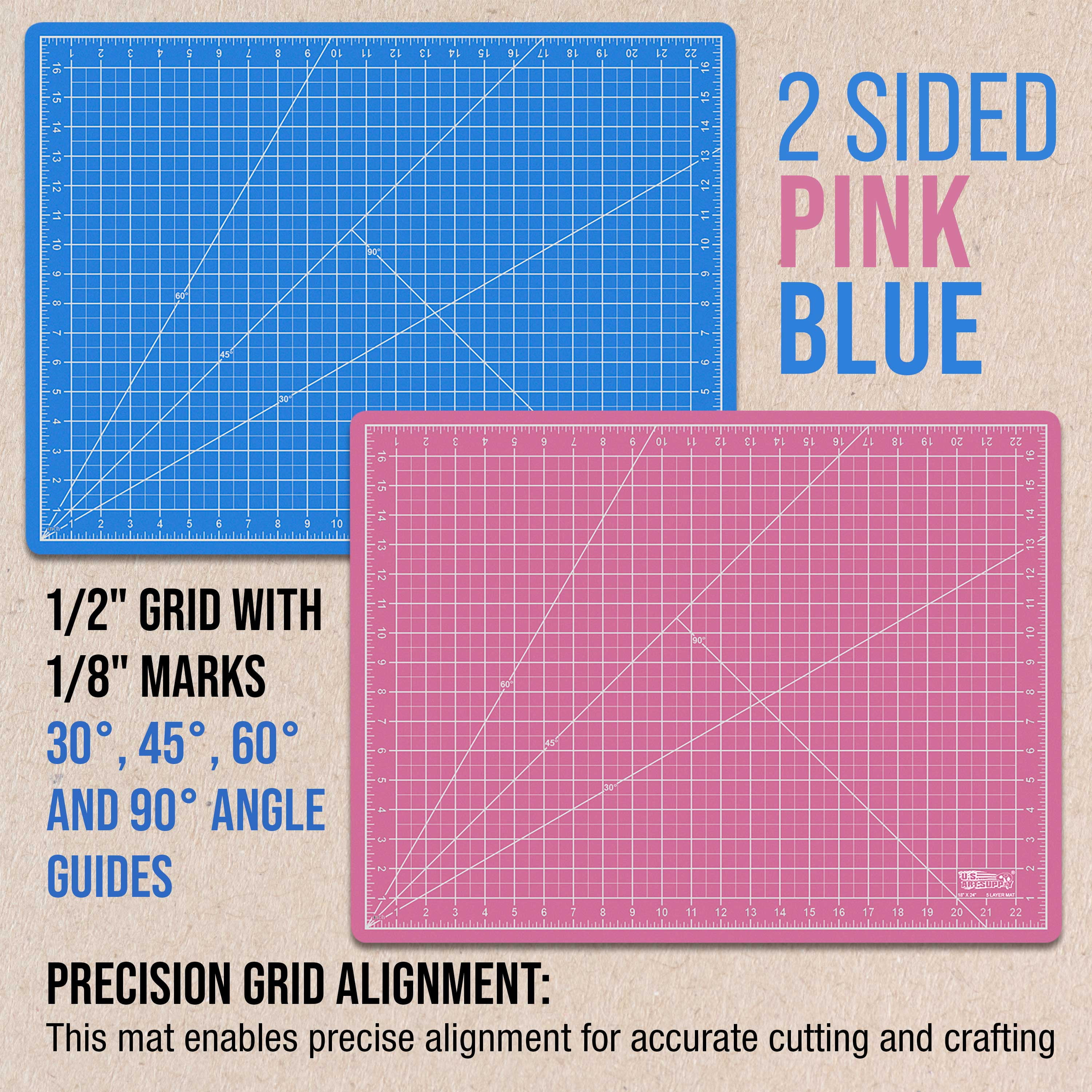 U.S. Art Supply 18" x 24" Self-Healing Cutting Mat 5-Ply - Double-Sided Pink/Blue Craft Mat, Non-Slip Cutting Mats for Crafts, Sewing, Quilting, Scrapbooking