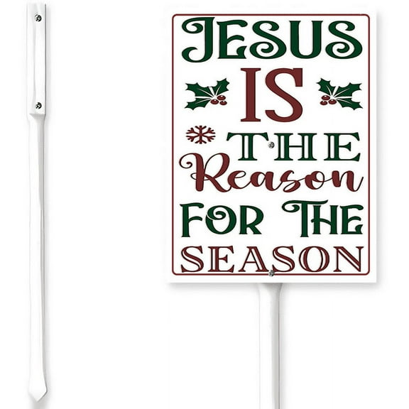 Kurmntregon Christmas Yard Sign 6x4.6inch Jesus Is The Reason Of The Season Yard Sign For Christmas Jesus Christmas Quote Garden Outdoor Sturdy Aluminum Door Porch Decoration