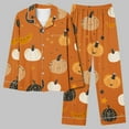 thumbnail image 2 of Enjoytime Halloween 2 Piece Sets for Women Pumpkins Print Long Sleeve Shirt Loose Pants Sleepwear Classic Soft Button Down Pajamas Plus Size Clothes, 2 of 5
