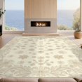 thumbnail image 2 of Design&I 8'x10' Washable Area Rug Sleek Flatweave Pet Friendly Neutral Cream Field Scattered Blossoms Border Beige Pile for King Size Bedroom, Under Bed, 2 of 7
