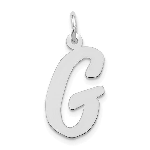 14k White Gold Script Letter G Pendant Charm, Polished Initial Monogram Jewelry for Women