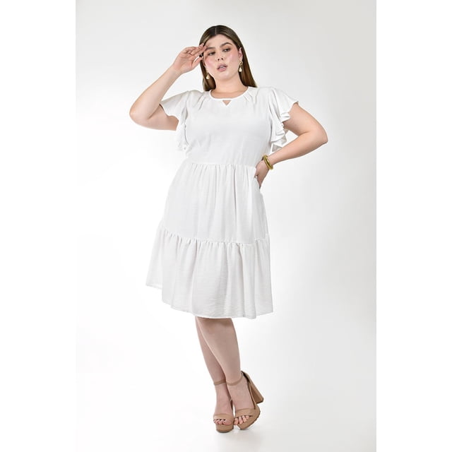 Vestido corto con olanes Roman Fashion /Tallas Extras, 4355 (Blanco) blanco 38