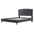 thumbnail image 3 of Platform Bed Frame, Queen Size, Charcoal Grey Gray, Velvet, Modern Contemporary, Bedroom Master Guest Suite Room, 3 of 5