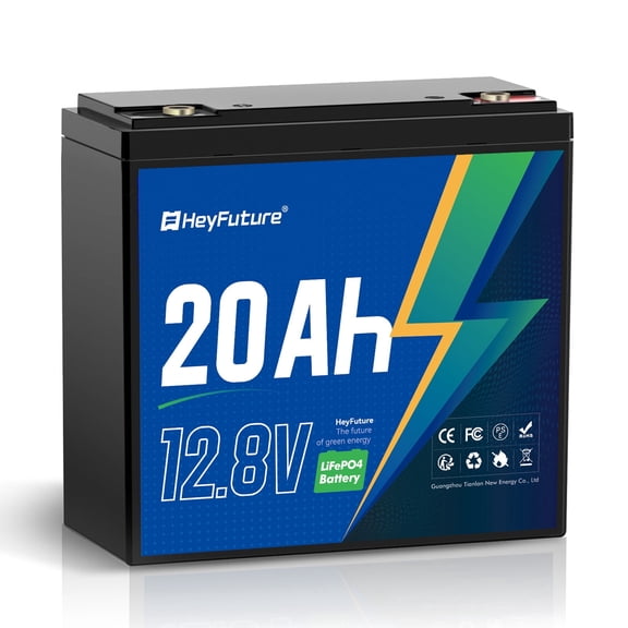 HeyFuture 12V 20Ah Lithium LiFePO4 Deep Cycle Battery, Rechargeable Battery 5000 Cycles, 20A BMS, Lithium Iron Phosphate for Fish Finder, Ham Radio, Solar System, Outdoor Camping, Toys Car