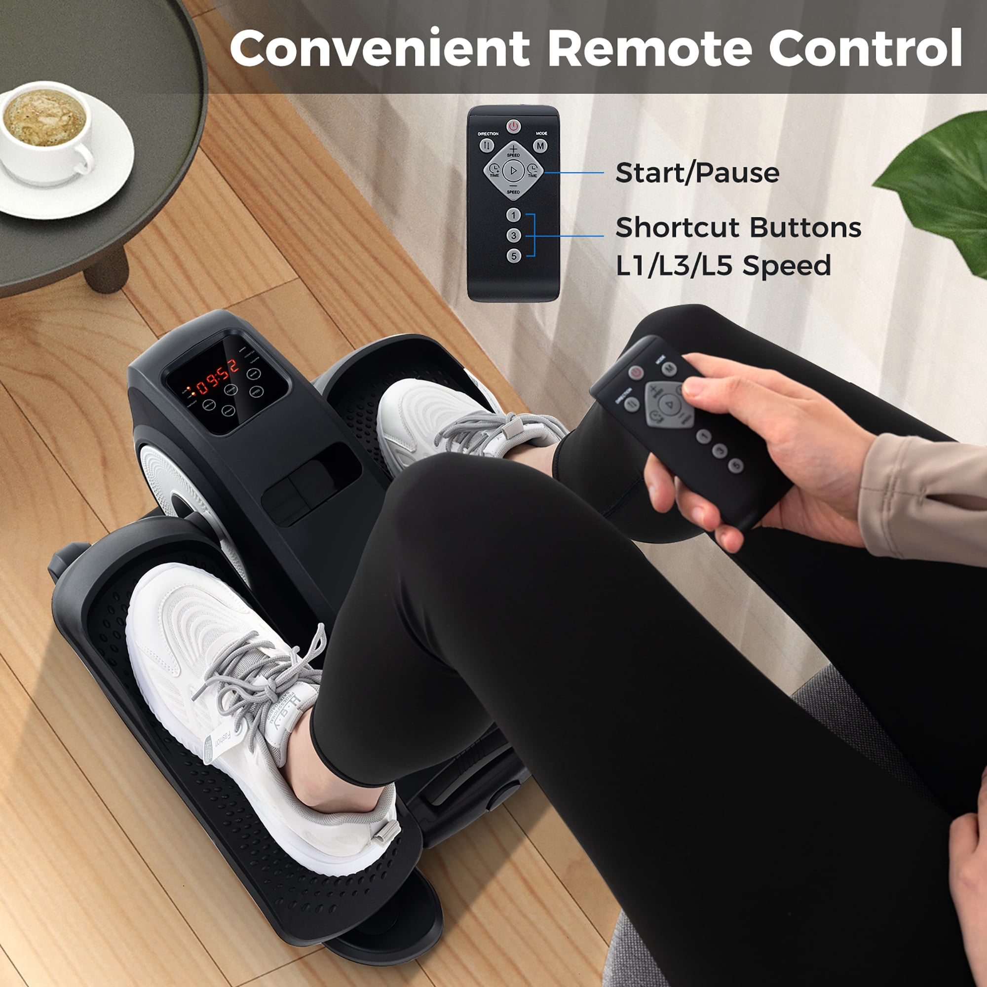 Gymax Under Desk Elliptical Machine w/ Display Monitor Remote Control for Home Office Black
