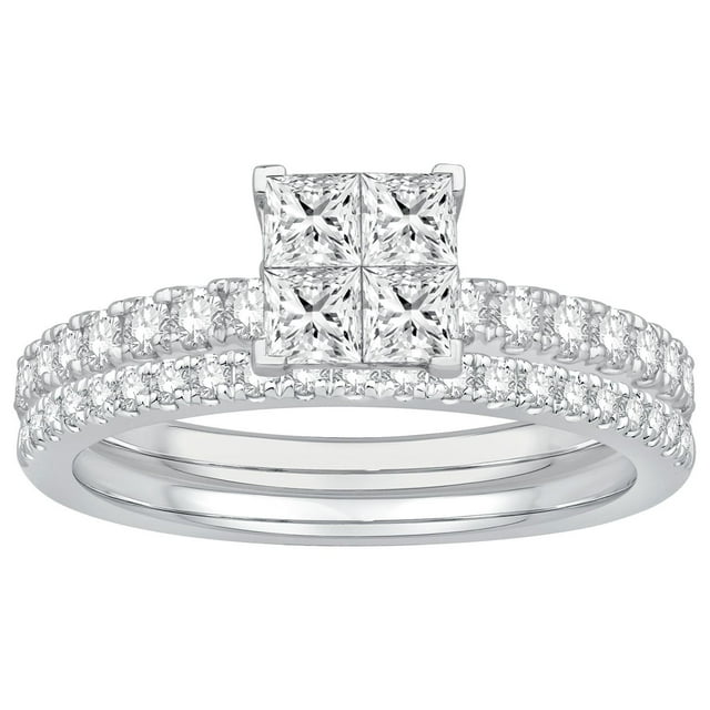 1.05 CT. T.W. Princess Cut Diamond Ring & Band Set in 14K Gold