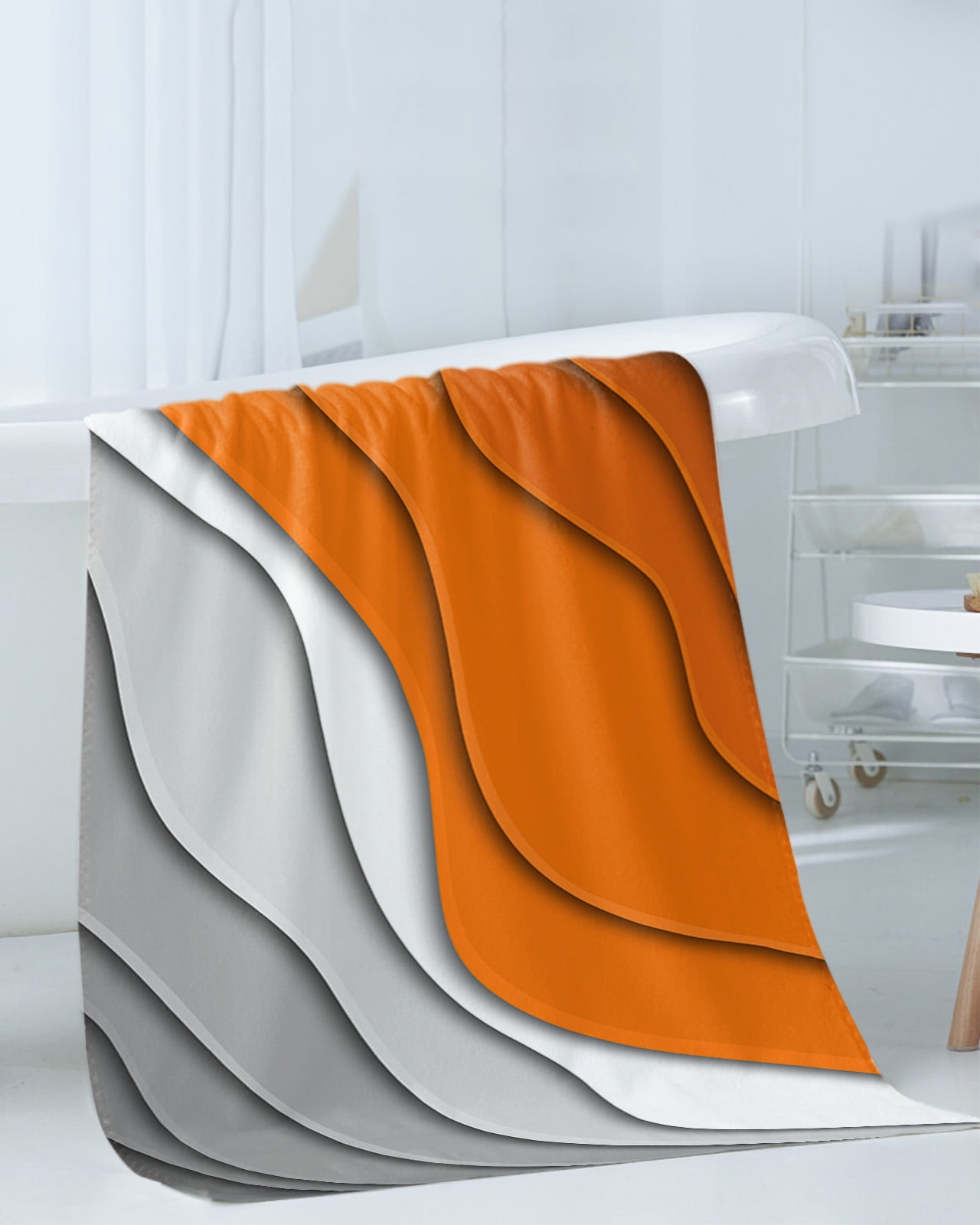 Orange Grey Ombre Bath Towels for Bathroom Set,Luxury Microfiber Towels Gifts for Women,Beach Kitchen Hand Hair Face Towel and Dish Washcloth,Modern Geometric Abstract Aesthetics Cream Towels+Set