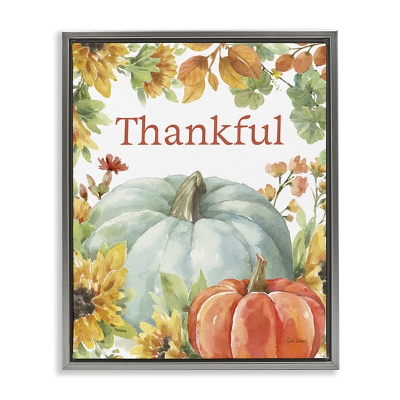 Stupell Industries Rustic Lodge Thankful with Fall Harvest Gray Floating Frame Canvas Art, 25 x 31, by Leslie Trimbach