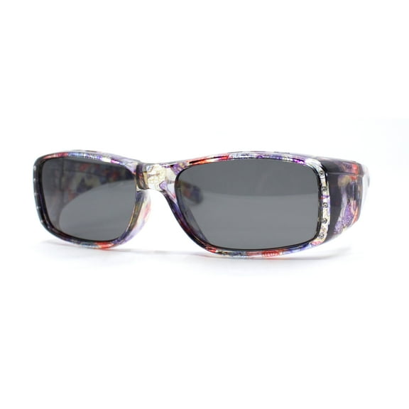 Polarized Womens Rhinestone 62mm Rectangle Fit Over Sunglasses Over Glasses Butterfly - Black