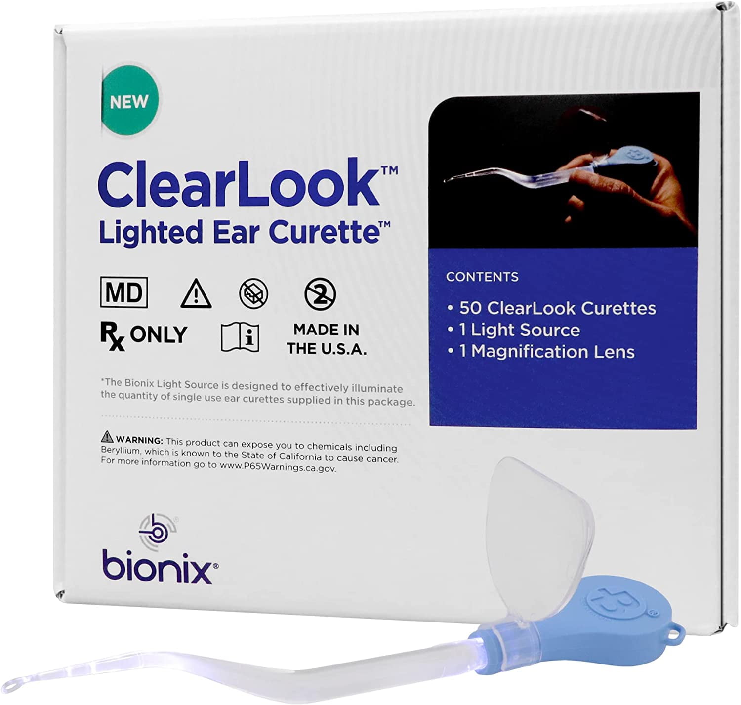Bionix - ClearLook Lighted VersaLoop Ear Curette Tool, Earwax Removal Tool, Helps Remove Wax Buildup, Comfortable Handle Design, Easy-to-Use, Ideal for Healthcare Providers, Single-Use (50 Count)