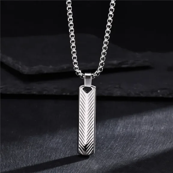 Punk 14K White Gold Vertical Bar Pendant Necklaces for Men, Silver Color Necklace, Simple Casual Jewelry Gift