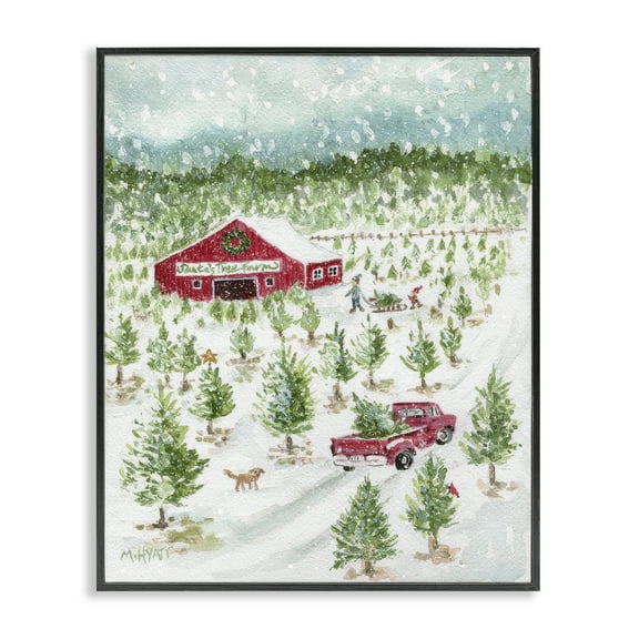 Stupell Industries Christmas Tree Farm Holiday Painting Black Framed Art Prints Wall Art, 11 x 14