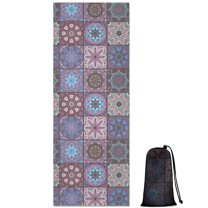 Purple Ethnic Geometric Patchwork Pattern Hot Yoga Mat Towel Non Slip for Hot Yoga - Quick-Drying Yoga Mat Cover with 4 Corner Pockets with Travel Bag - Hot Yoga Towel Non Slip 70"x26"