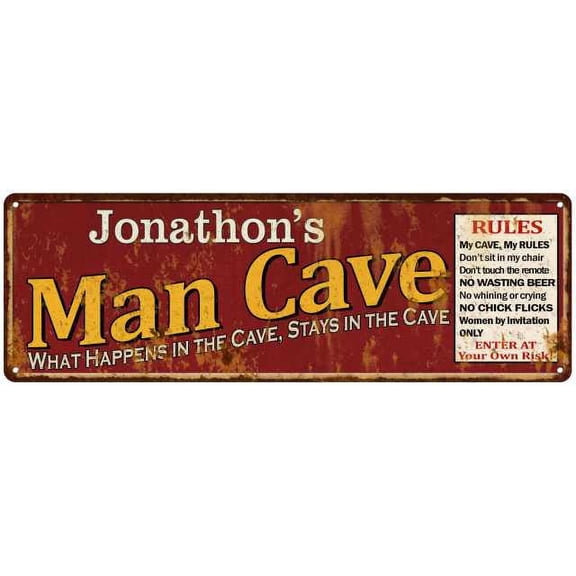 Jonathon's Man Cave Rules Red Sign Gift 6x18 206180004474