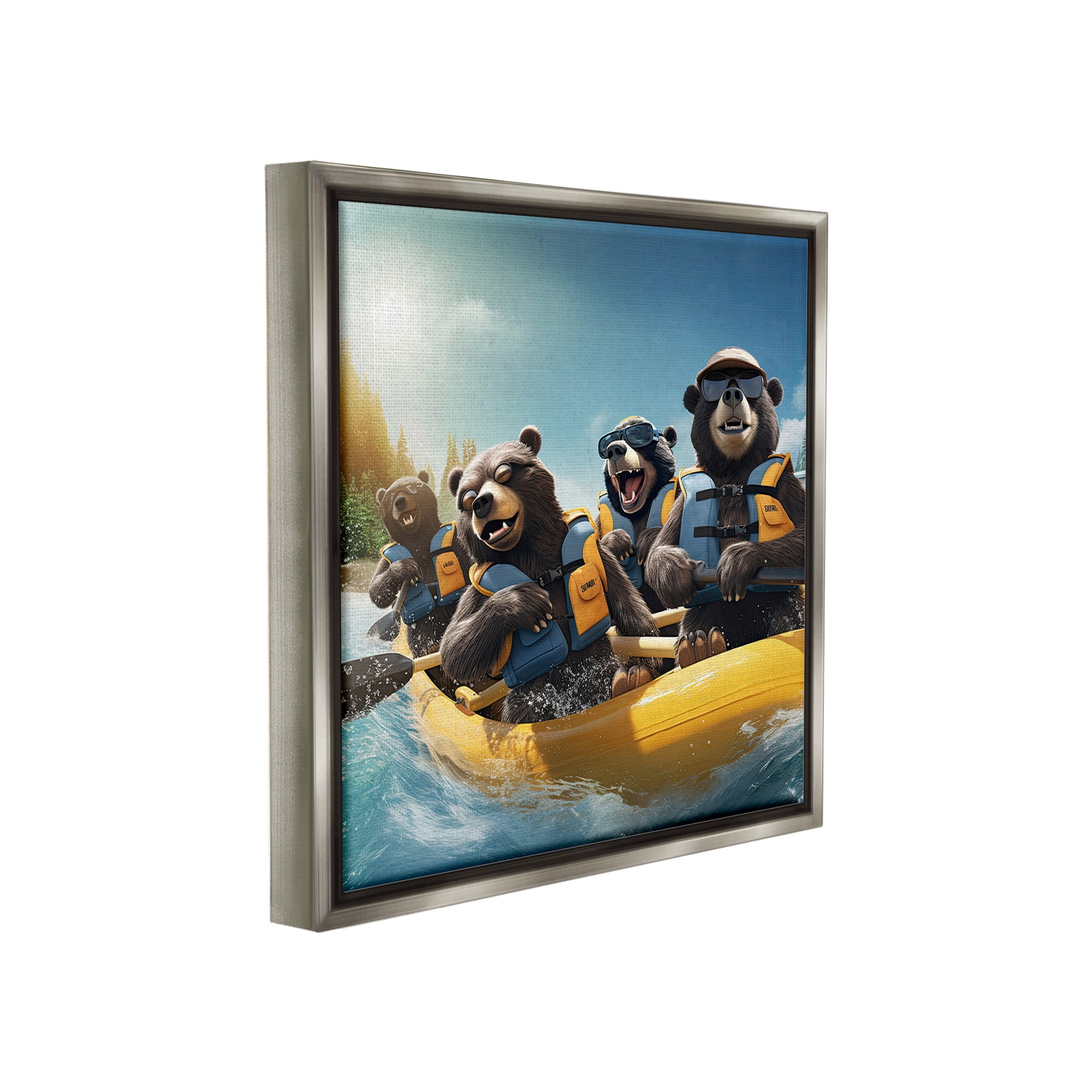 Stupell Industries Funny Kayaking Bears Animals & Insects Painting Gray Floater Framed Canvas Art Print Wall Art, 18 x 18