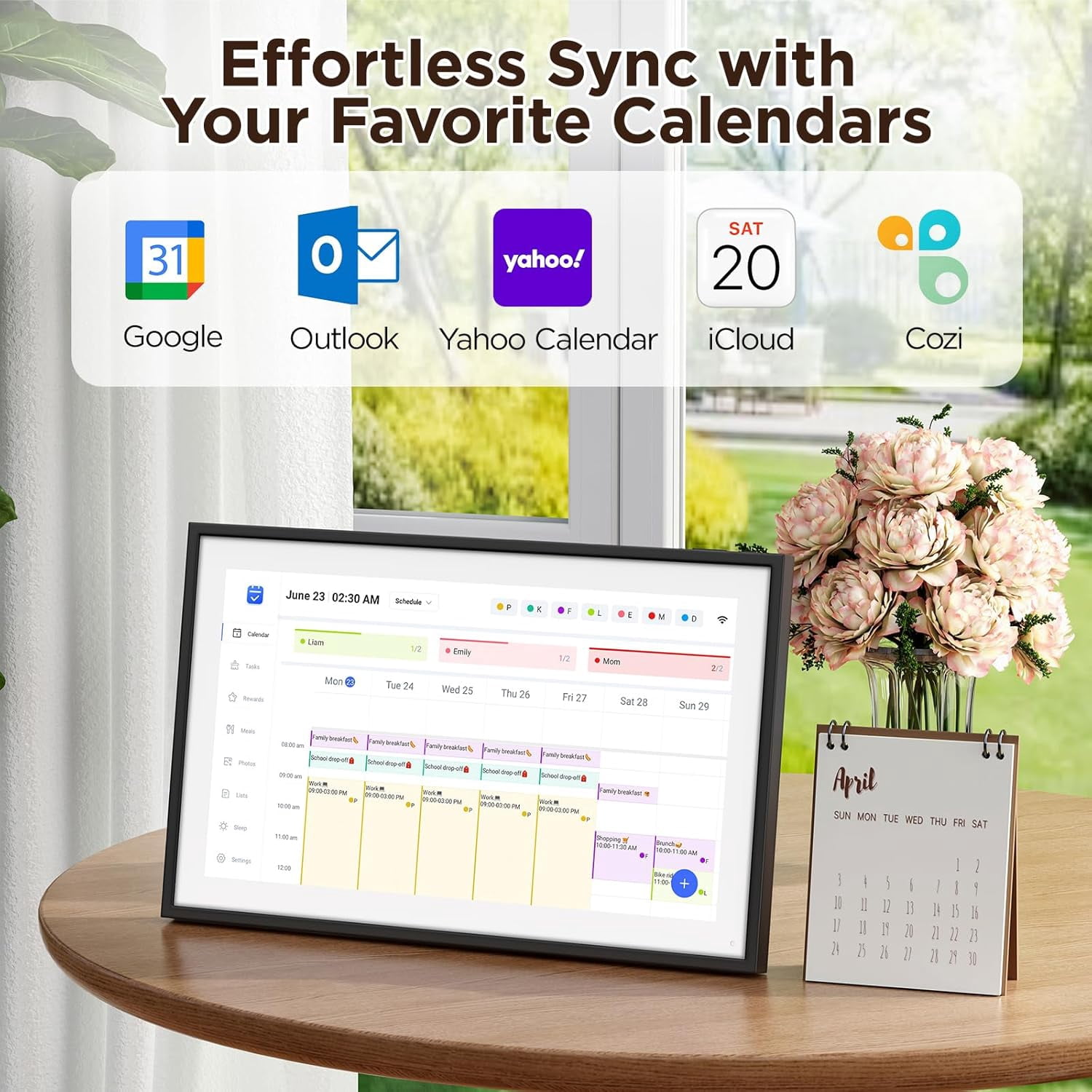 10.1 Inch Smart Digital Calendar – HD Touchscreen Family Planner & Calendar with Chore Chart & Meal Planner (Black White)