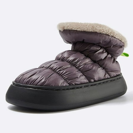 

CoCopeanut Down Cloth Shoes Women Winter Warm Anti-Slip Slippers Boots Outside Indoor Hoop-Loop Plush Macaron Color House Couple Home Shoes