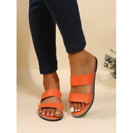 

Women s Neon Orange Two Part Open Toe Flat Slide Sandals Casual Summer Fashion Walking Slippers Shoes Orange EUR41(10)