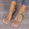 thumbnail image 6 of Women's Summer New Large Size Rhinestone Flat Transparent One-line Strap Sandals Sandals for Women 2025 Gold 43, 6 of 8