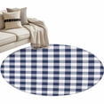thumbnail image 2 of 4ft Round Rug, Navy Blue White Plaid Non-Skid Rubber Backing Large Area Rugs - Living Room Bedroom Home Office, Farmhouse Checkered Buffalo Indoor Floor Mat Carpets Washable Rug, 2 of 9