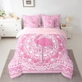 thumbnail image 3 of Feelyou Kawaii Pink Flamingo Twin Bedding Sets 7-Piece for Girl, Chic Damask Flower Floral Bedding Comforter Set, Aztec Triangle Reversible Sheet Sets, Breathable Home Decor, 3 of 8