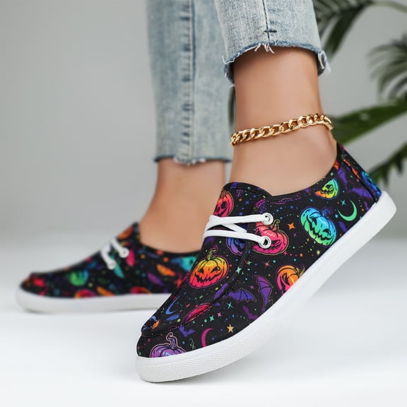EKVAHL Slip On Orthopedic Boat Shoes for Women Lightweight Canvas Bat Print Low Top Arch Support Daily Travel Walking Sneakers Red