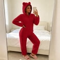 thumbnail image 5 of Karymi Sleepwear for Women Cable Knit Fleece Hooded Onesie Pajamas, Zip Front , Long Sleeve, Plush One Piece Loungewear, Cute Bear Ear Hood, Warm Winter Home Sleepwear, 5 of 9