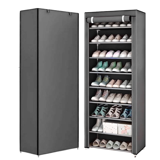 Estante Organizador para Zapatos de 9 Niveles | Acero Inoxidable | Almacenamiento de Calzado | Tela Impermeable | Zapatero Armable para 27 Pares