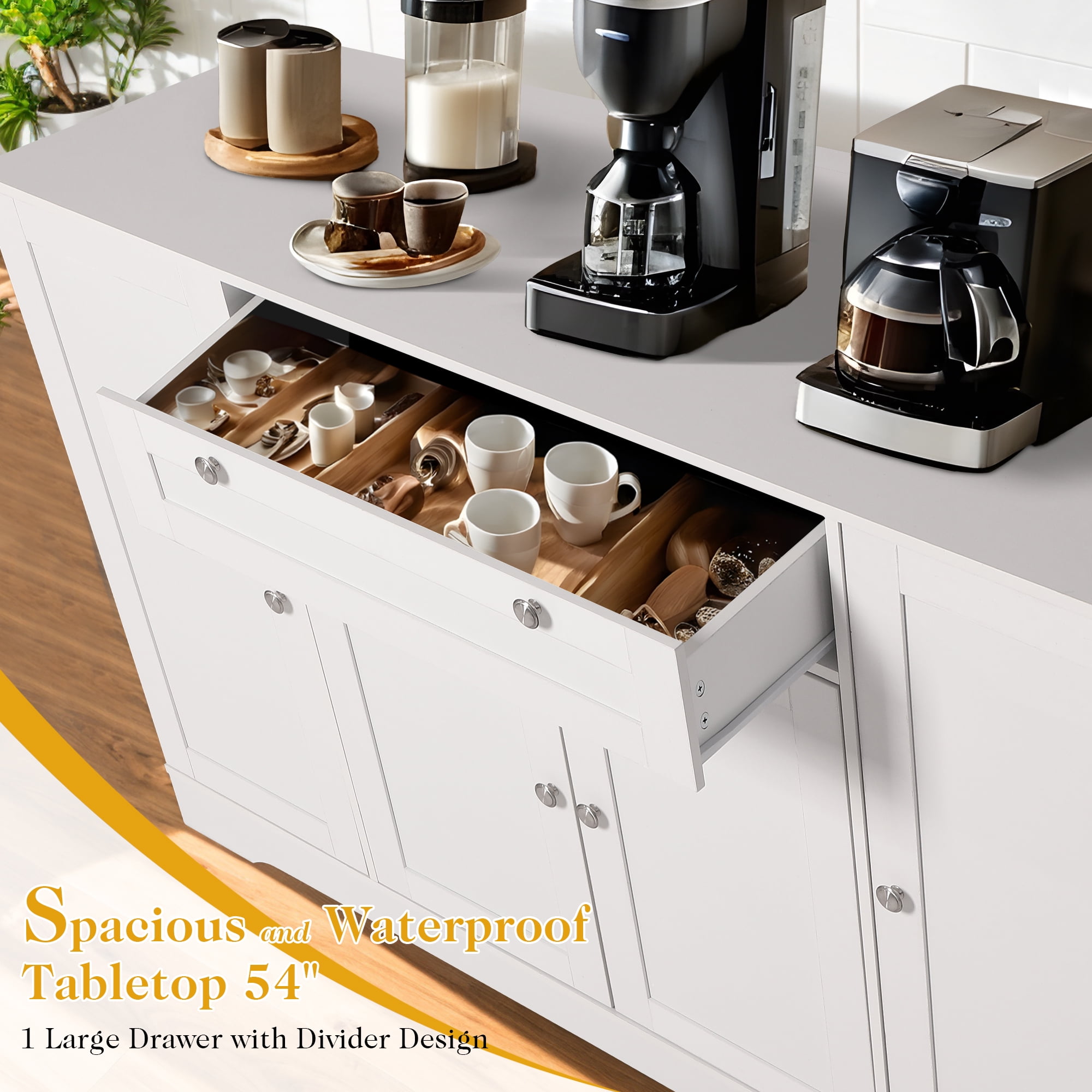 Magic Union 54" Modern Buffet Cabinet with Storage,Wood Sideboard Cabinet with Drawer,Coffee Bar Cabinet with Doors and Adjustable Shelves,Kitchen Pantry Storage Cabinet for Living Room