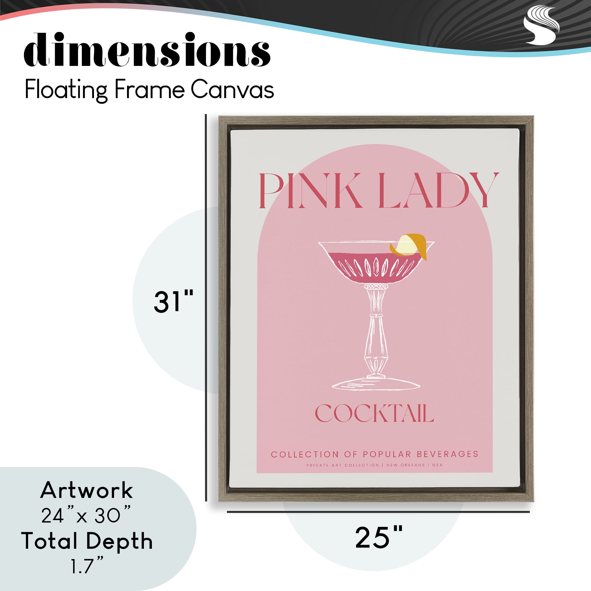 Stylish Retro Pink Lady Brown Framed Floater Canvas Wall Art, design by Lil' Rue