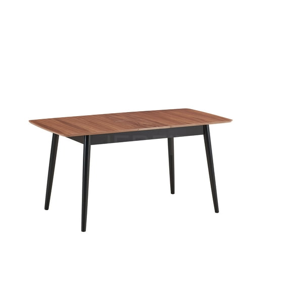 JERFIT Mid-Century Modern Expandable Dining Table with Butterfly Leaf, Natural Wood Top & Black Base, Rectangular Table for 6
