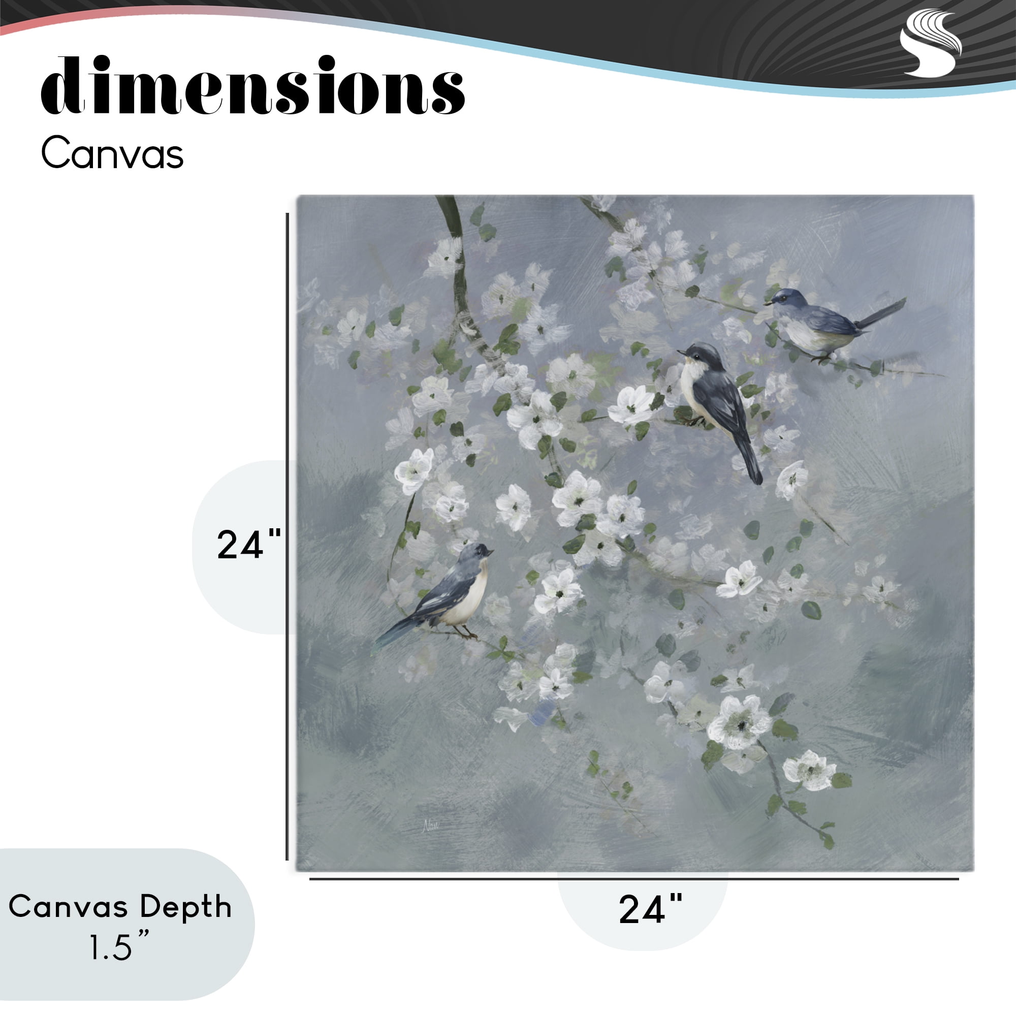 Stupell Industries Serene Birds on White Blooms Canvas Wall Art, design by Nan