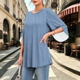 thumbnail image 5 of YuXingFu Going Out Tops for Women Round Neck Pleated Ruffle Hem for Casual Loose Fit Tees Tops Light Blue S, 5 of 8
