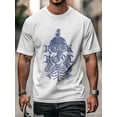 thumbnail image 6 of Men's T-Shirt ROCK ROLL Blue Retro Skull Guitar Rose Short Sleeve Casual Tee Classic Crew Neck T-Shirt for Men, White S, 6 of 7