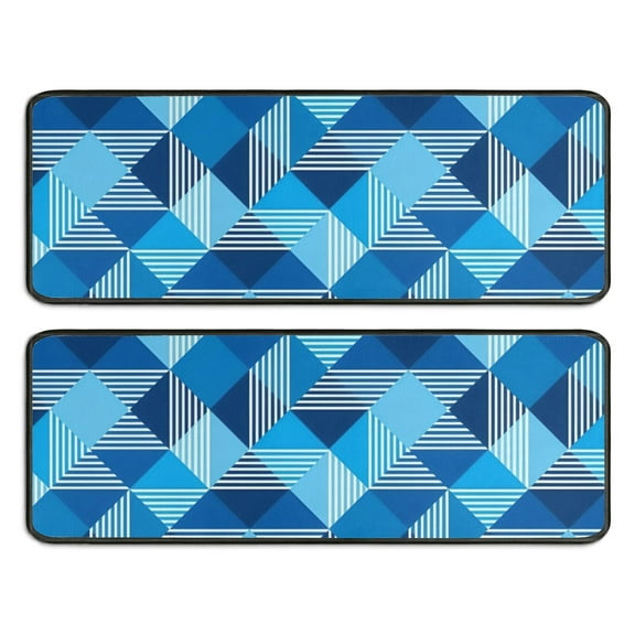 Kitchen Rugs Sets Of 2,Blue Geometric Pattern Anti Fatigue Kitchen Mat Rugs Non Slip Washable,Decorative Kitchen Floor Mats for Kitchen,Sink,Laundry,17"x47" 17"x47"