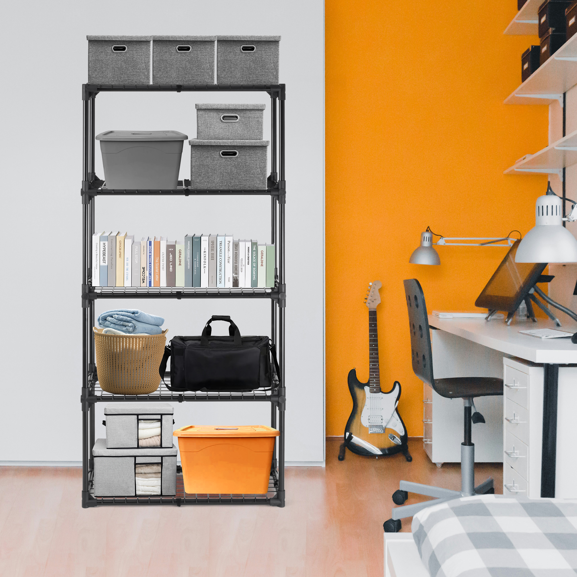 Leumius 5 Shelf Wire Shelving,Metal Storage Shelving Unit for 550 lbs Capacity Black,1Pcs