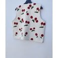thumbnail image 4 of Handmade Cherry Print Sleeveless Red-White Jacket Cotton Drawstring Closure Upperwear for Women's, 4 of 6