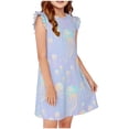 thumbnail image 2 of Afuyipoi ​Girls Flutter Sleeve Jellyfish Dress (5-12 Years) Summer Round Neck Cartoon Printed Casual Loungewear Dress for Summer Camp Light Blue 7/8, 2 of 7