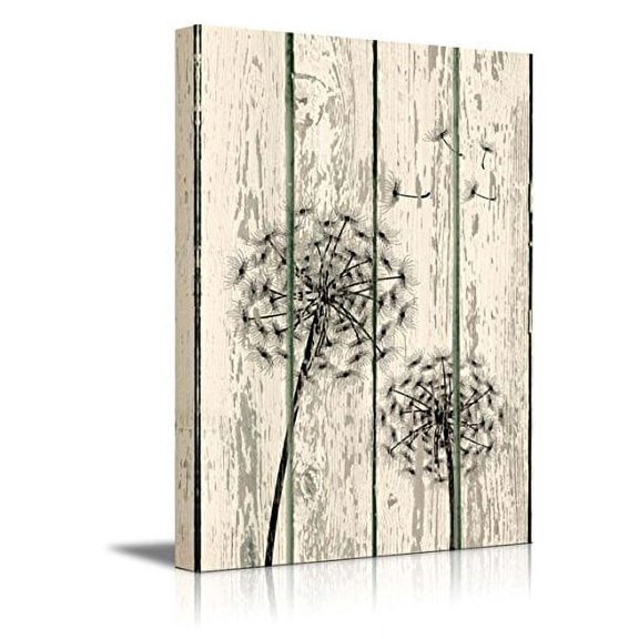 wall26 Canvas Print Wall Art Dark Dandelion Duo on Wood Panels Floral Flower Illustrations Modern Art Rustic Scenic Relax/Calm Multicolor for Living Room, Bedroom, Office - 16"x24"