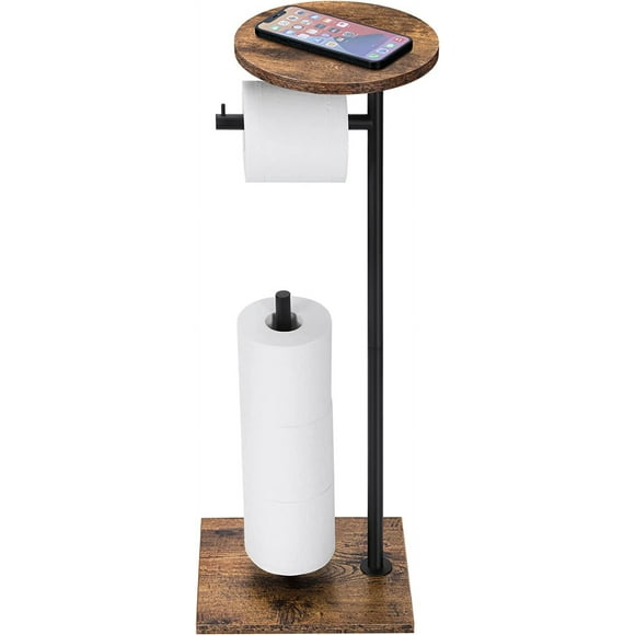 Toilet Paper Stand Tissue Holder, Farmhouse Toilet Roll Paper Stand with Shelf, Bath Paper Organizer Free Standing Tissue Paper Dispenser Floor Paper Roll Holder with Reserve for Bathroom, Wood