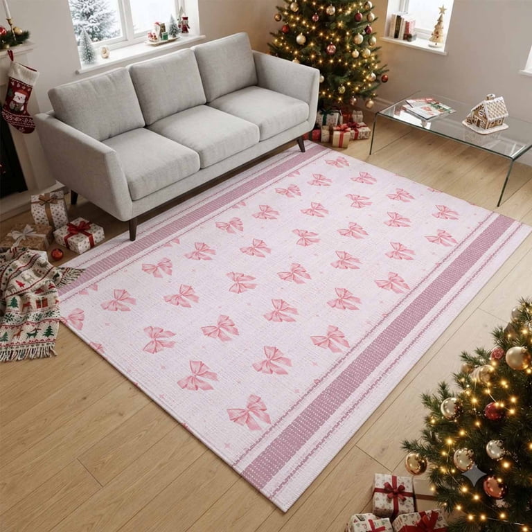 8x10 Area Rugs, Pink Bow Non-Skid Rubber Backing Large Rectangle Rugs ...