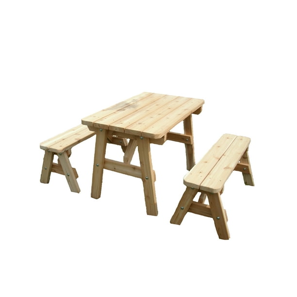 5 foot white cedar log fancy top picnic table - detached